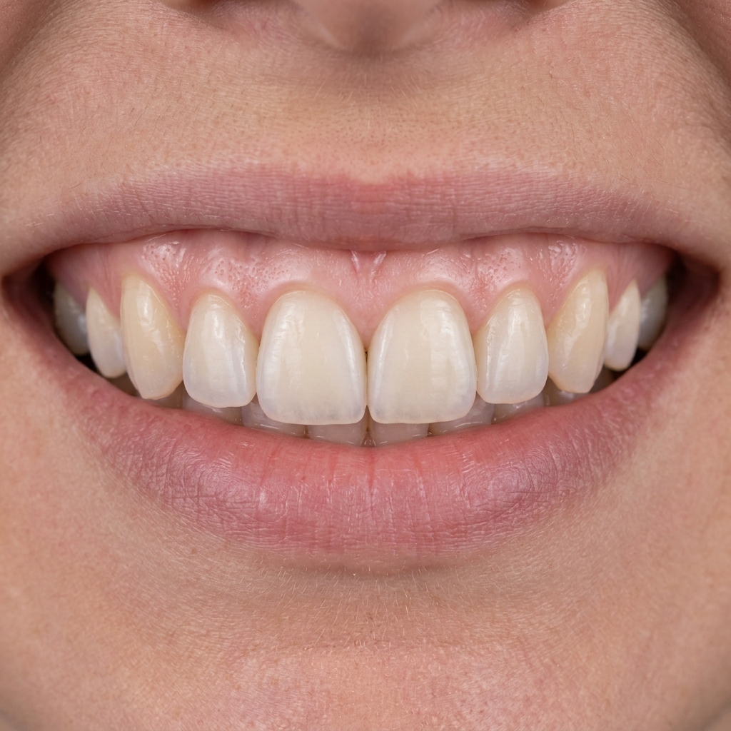 Illustrative visual — restored smile after single tooth dental implant