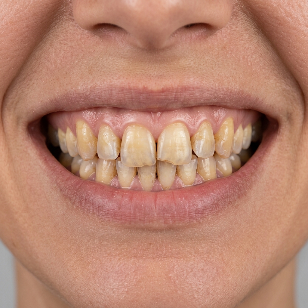 Illustrative visual — discolored chipped teeth before smile restoration