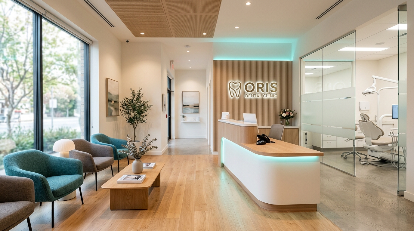 Modern dental clinic interior — warm, professional environment